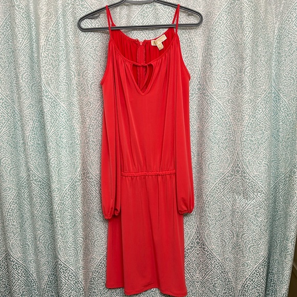 NWT Women’s Michael Kors Medium Cold Shoulder Coral Summer Dress - Picture 1 of 8